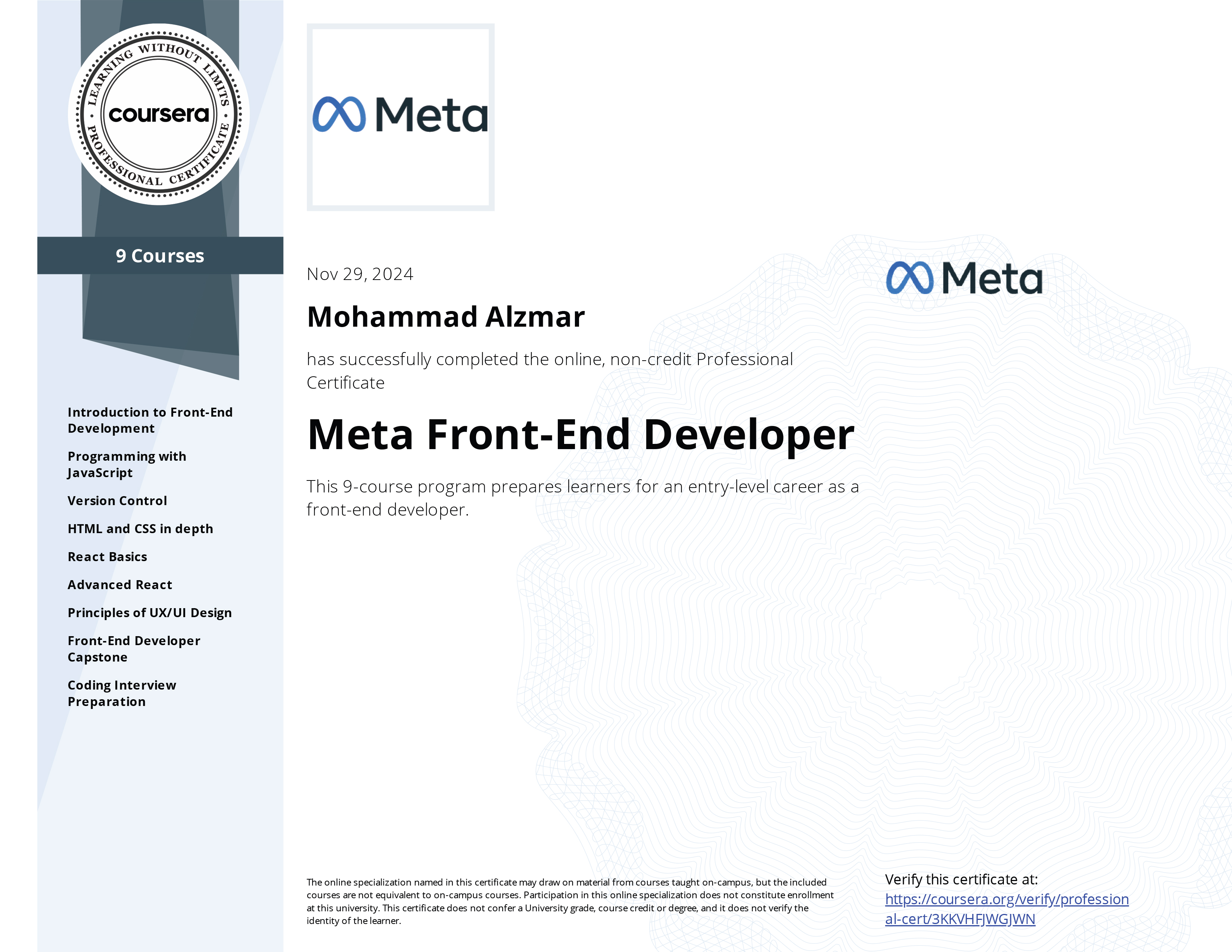 Front-End Developer Certificate