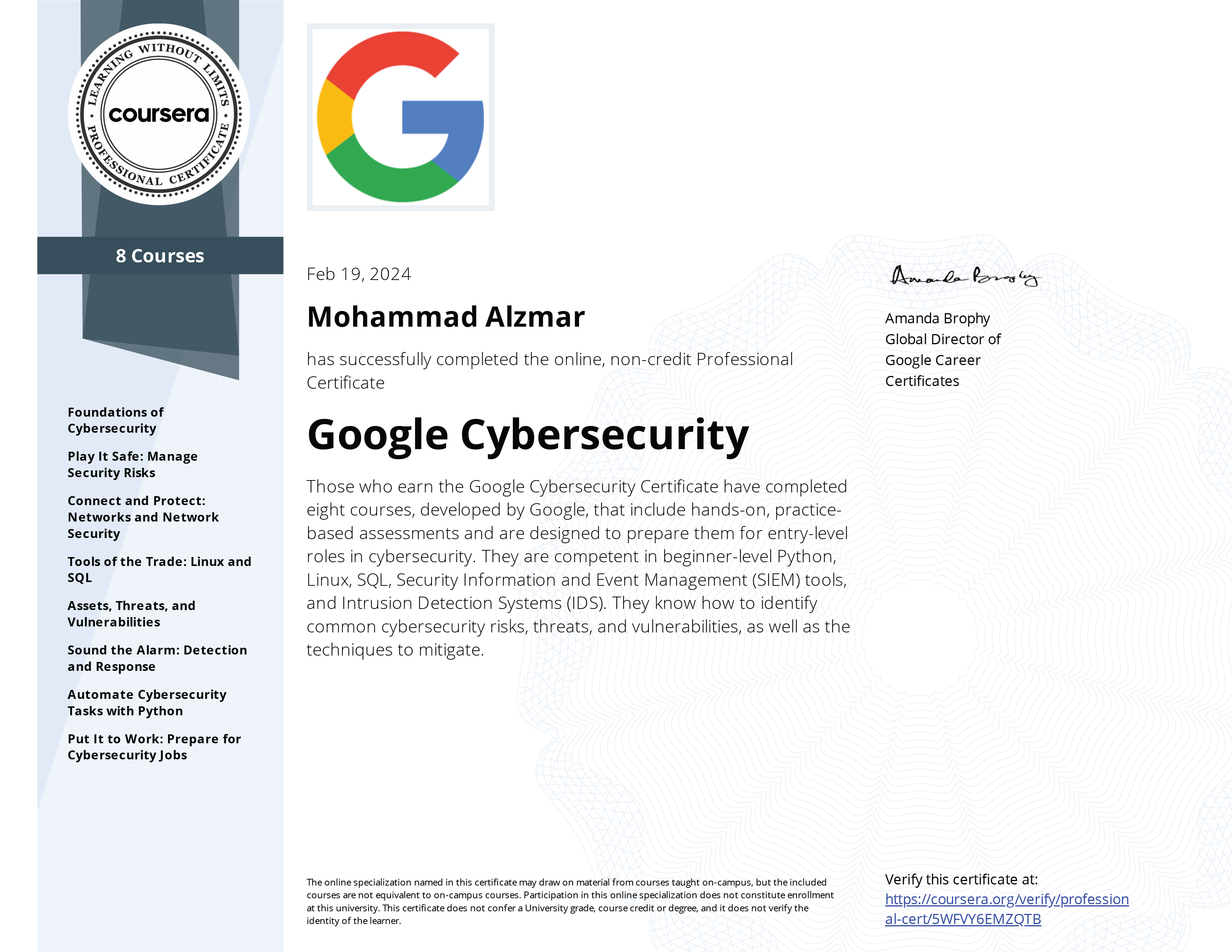 Google Cybersecurity Certificate