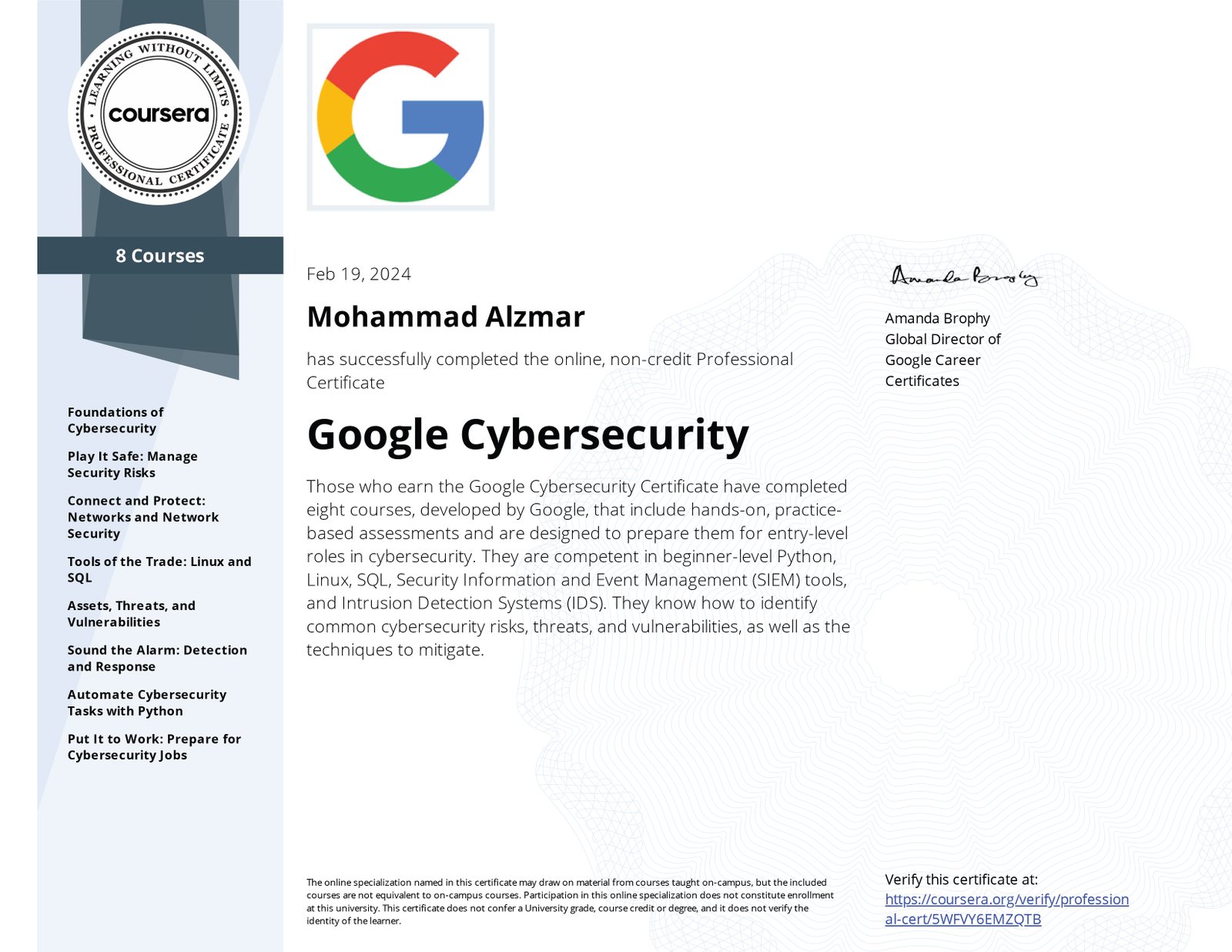 Google Cybersecurity Certificate